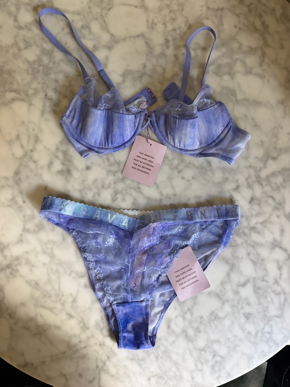 Savage X Fenty Lavender Lace Underwire Bra & Two Panty Set NWT Lingerie 34B